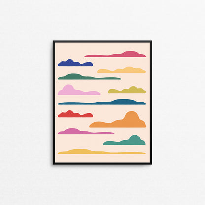 Framed artwork mockup with colorful cloud shapes. Made in Canada by Mad Love Creative Co. 