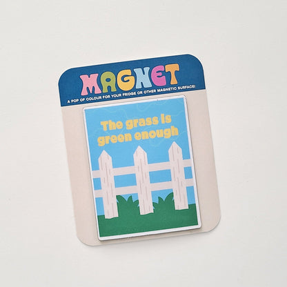 Magnetic strip with a cartoon fence and text on a white background