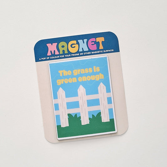Magnetic strip with a cartoon fence and text on a white background