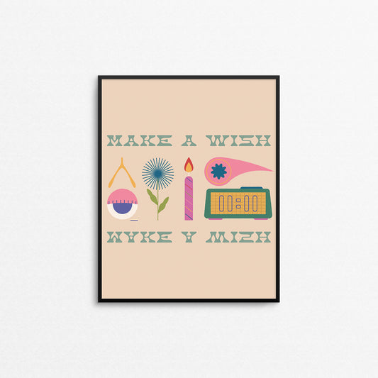 Cute print with lucky symbols and the text "make a wish". Made in Canada by Mad Love Creative Co. 