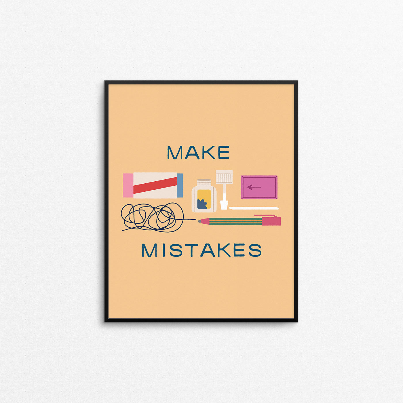 Cute print with correction type stationery items with the phrase "make mistakes". Made in Canada by Mad Love Creative Co. 