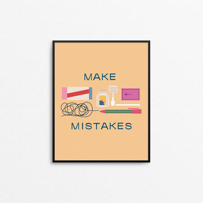 Cute print with correction type stationery items with the phrase "make mistakes". Made in Canada by Mad Love Creative Co. 