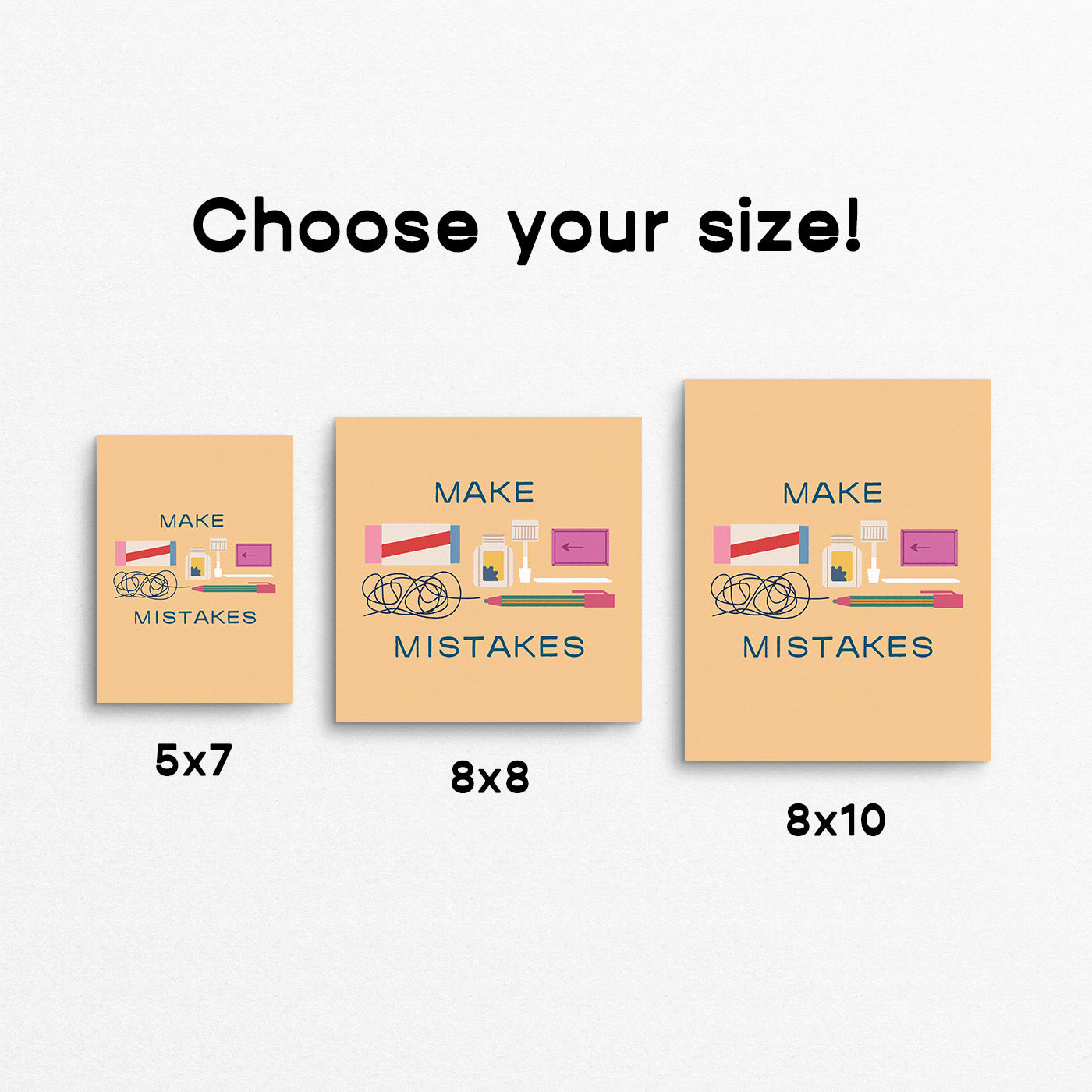 Cute print with correction type stationery items with the phrase "make mistakes". Made in Canada by Mad Love Creative Co. 