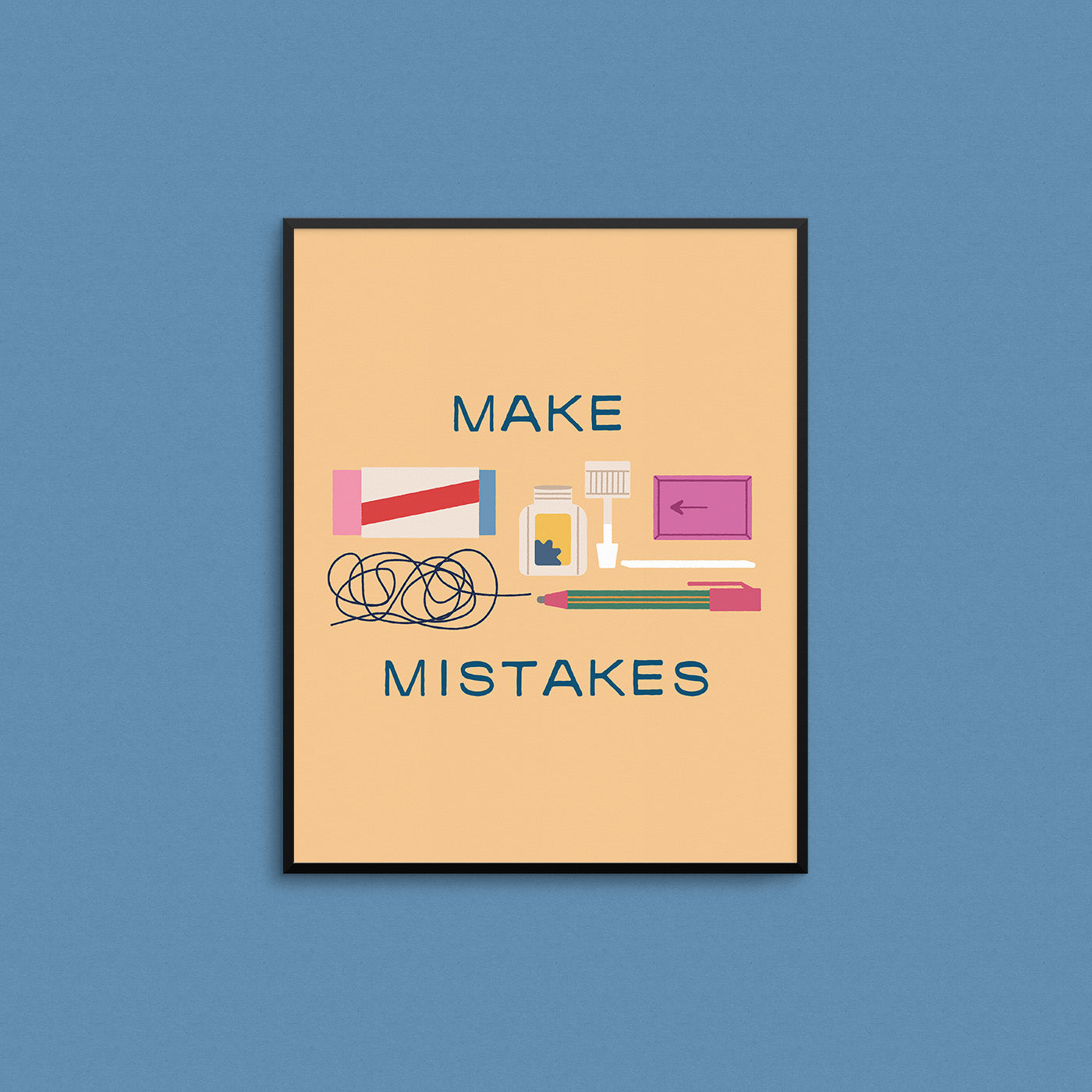 Cute print with correction type stationery items with the phrase "make mistakes". Made in Canada by Mad Love Creative Co. 