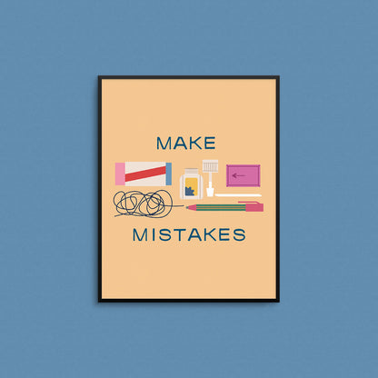 Cute print with correction type stationery items with the phrase "make mistakes". Made in Canada by Mad Love Creative Co. 