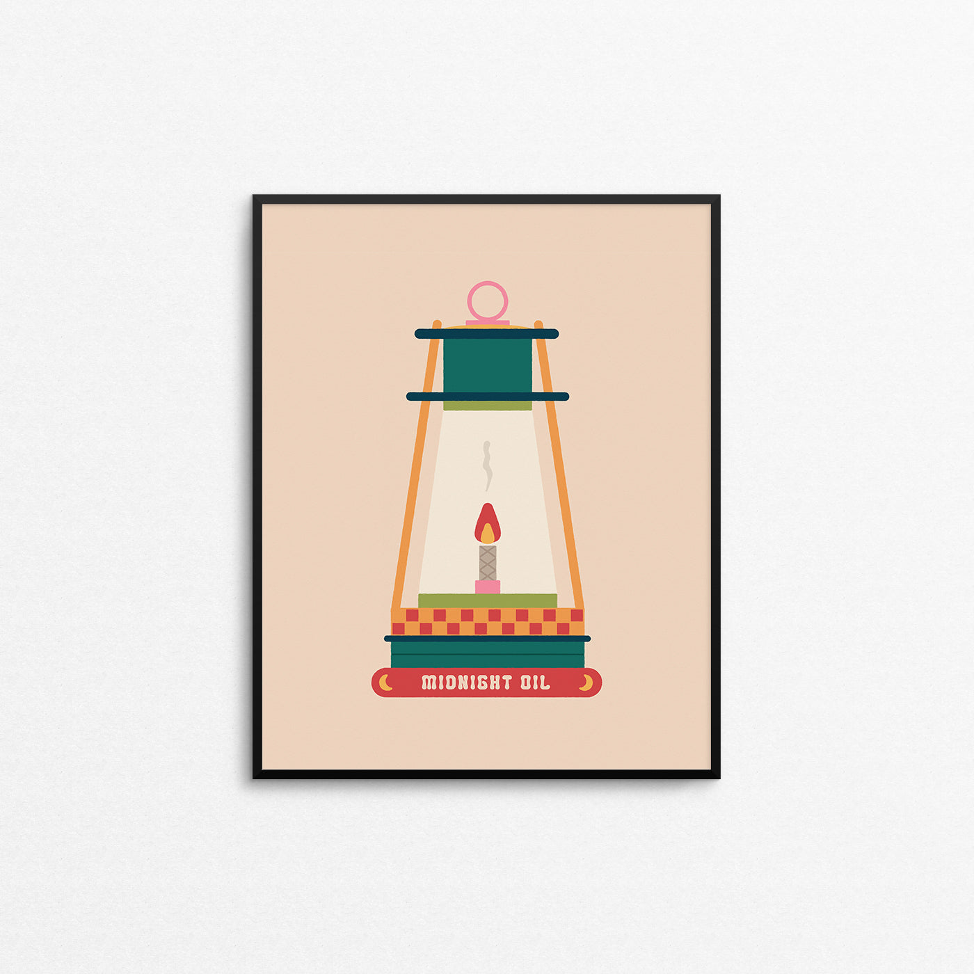 Illustration of an oil lantern with the phrase "midnight oil" on the bottom. Made in Canada by Mad Love Creative Co. 