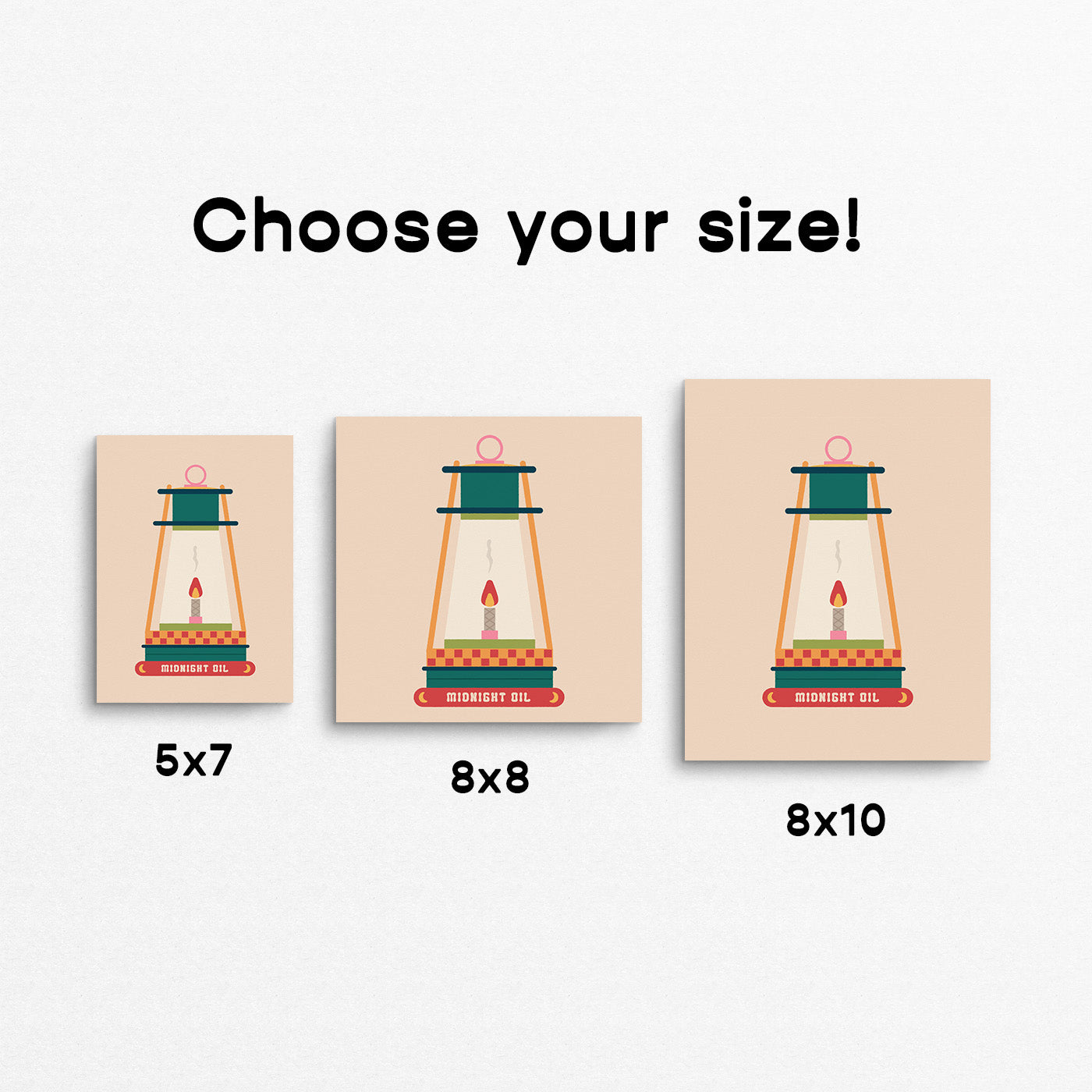 Illustration of an oil lantern with the phrase "midnight oil" on the bottom. Made in Canada by Mad Love Creative Co. 