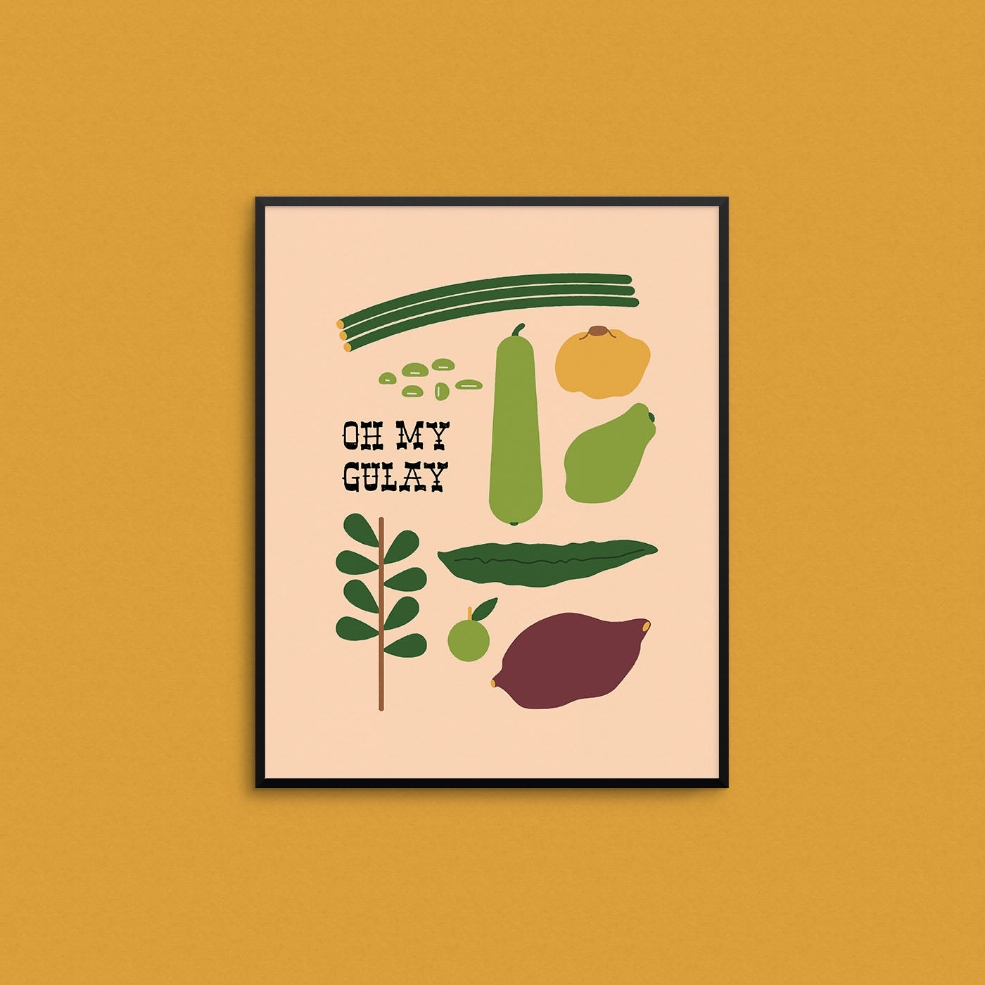 Fun print featuring vegetables commonly used in Filipino cooking with the phrase "oh my gulay". Made in Canada by Mad Love Creative Co.