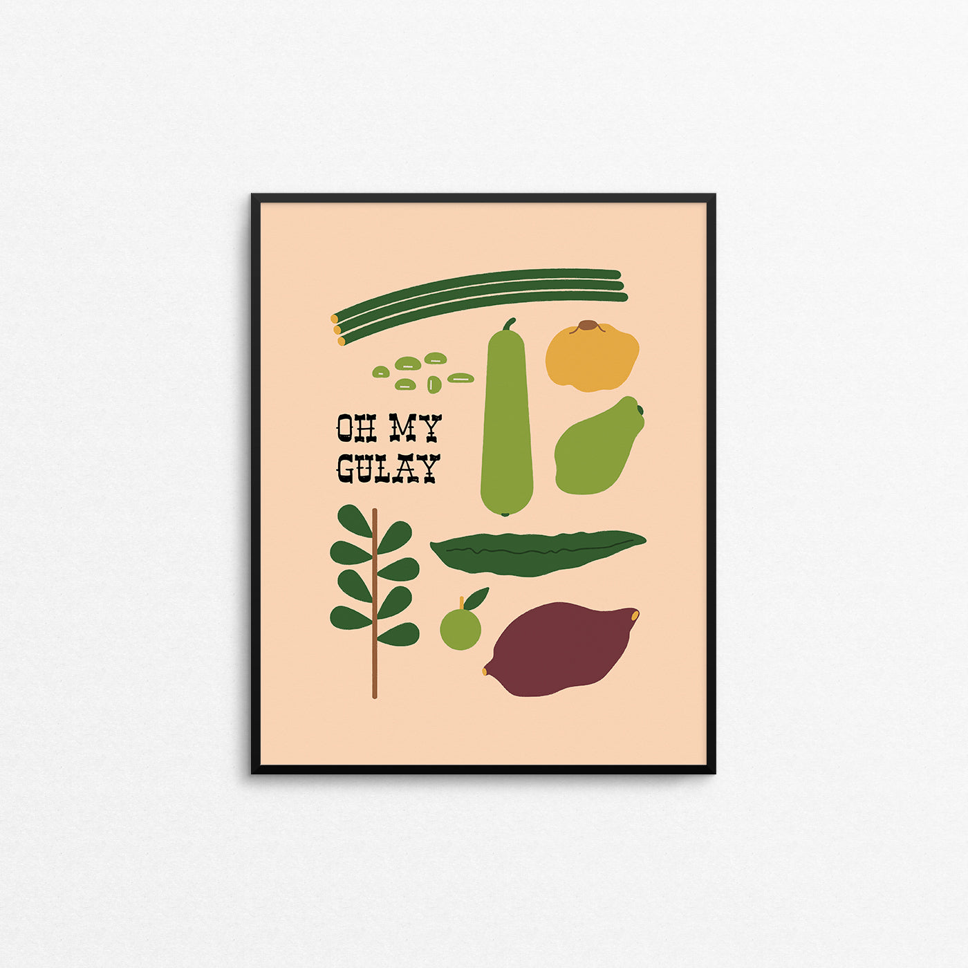 Fun print featuring vegetables commonly used in Filipino cooking with the phrase "oh my gulay". Made in Canada by Mad Love Creative Co.