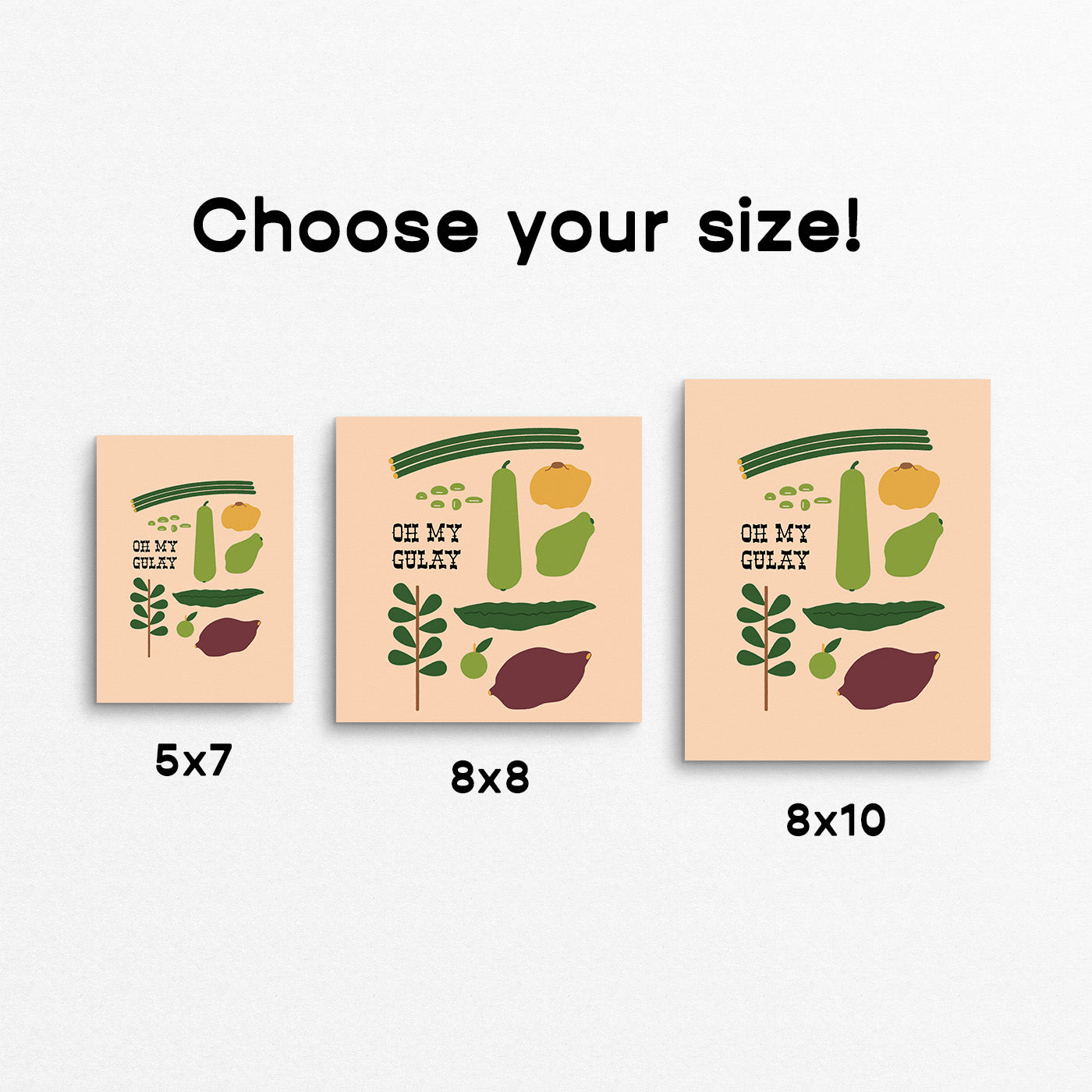 Fun print featuring vegetables commonly used in Filipino cooking with the phrase "oh my gulay". Made in Canada by Mad Love Creative Co.
