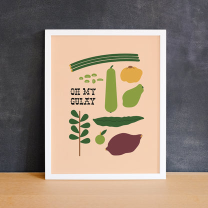 Fun print featuring vegetables commonly used in Filipino cooking with the phrase "oh my gulay". Made in Canada by Mad Love Creative Co.