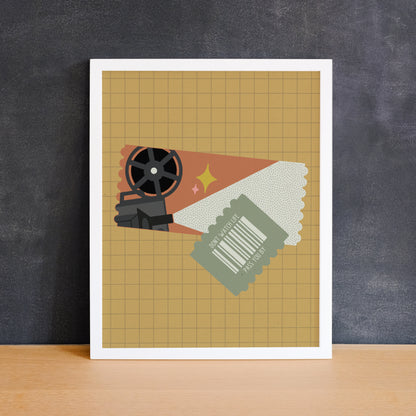 Retro movie ticket print with the text "don't watch life pass you by". Made in Canada by Mad Love Creative Co. 
