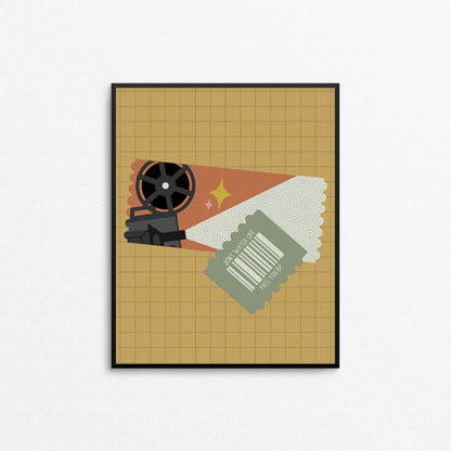 Retro movie ticket print with the text "don't watch life pass you by". Made in Canada by Mad Love Creative Co. 