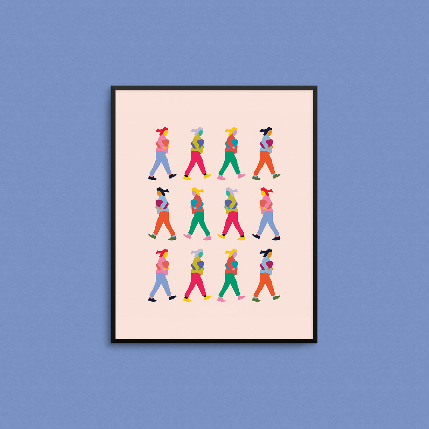 Bright coloured print of women walking. Made in Canada by Mad Love Creative Co. 