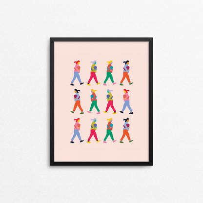 Bright coloured print of women walking. Made in Canada by Mad Love Creative Co. 