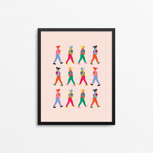 Bright coloured print of women walking. Made in Canada by Mad Love Creative Co. 