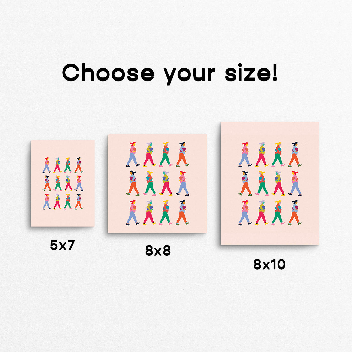 Bright coloured print of women walking. Made in Canada by Mad Love Creative Co. 