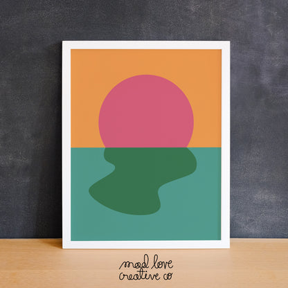 Colourful print of an abstract sunset or sunrise. Made in Canada by Mad Love Creative Co. 