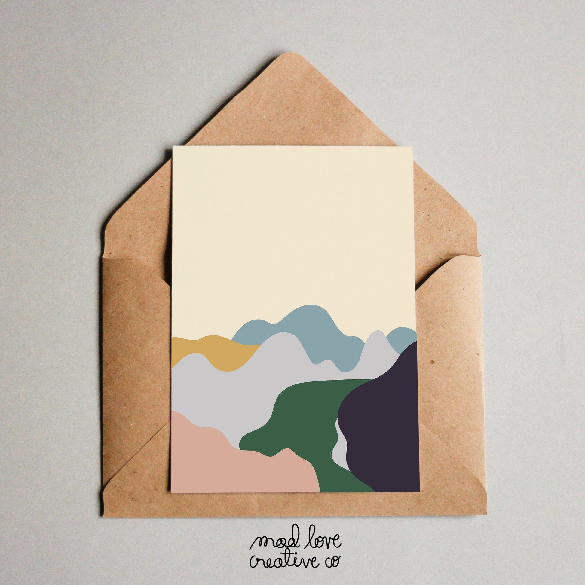 Abstract river and mountain greeting card. Made in Canada by Mad Love Creative Co. 