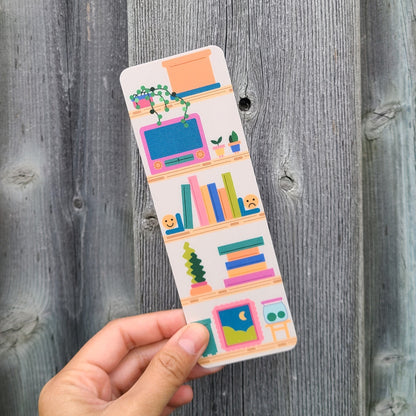 Cute bookmark featuring an aesthetic shelf display. Made in Canada by Mad Love Creative Co. 