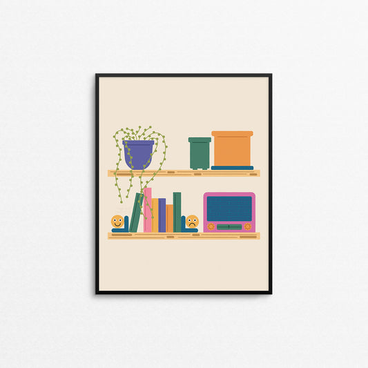 Colourful print of items on a shelf. Made in Canada by Mad Love Creative Co. 