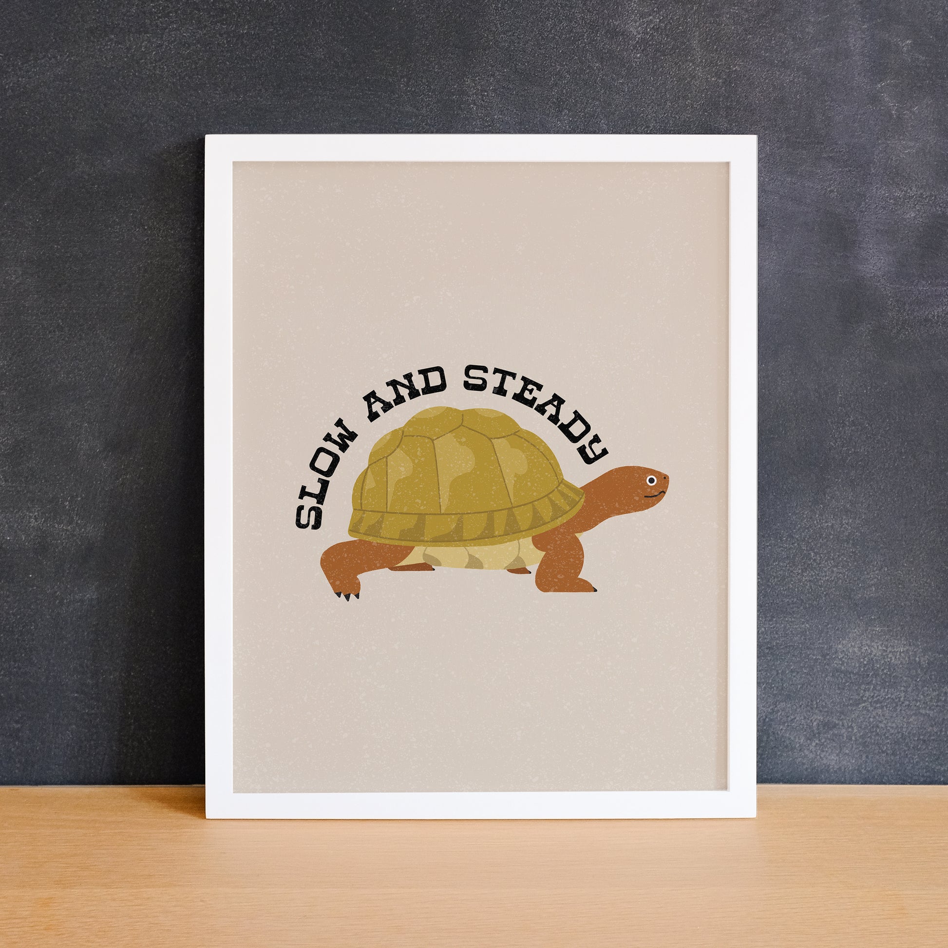 Fun print of a tortoise with the text "slow and steady". Made in Canada by Mad Love Creative Co. 