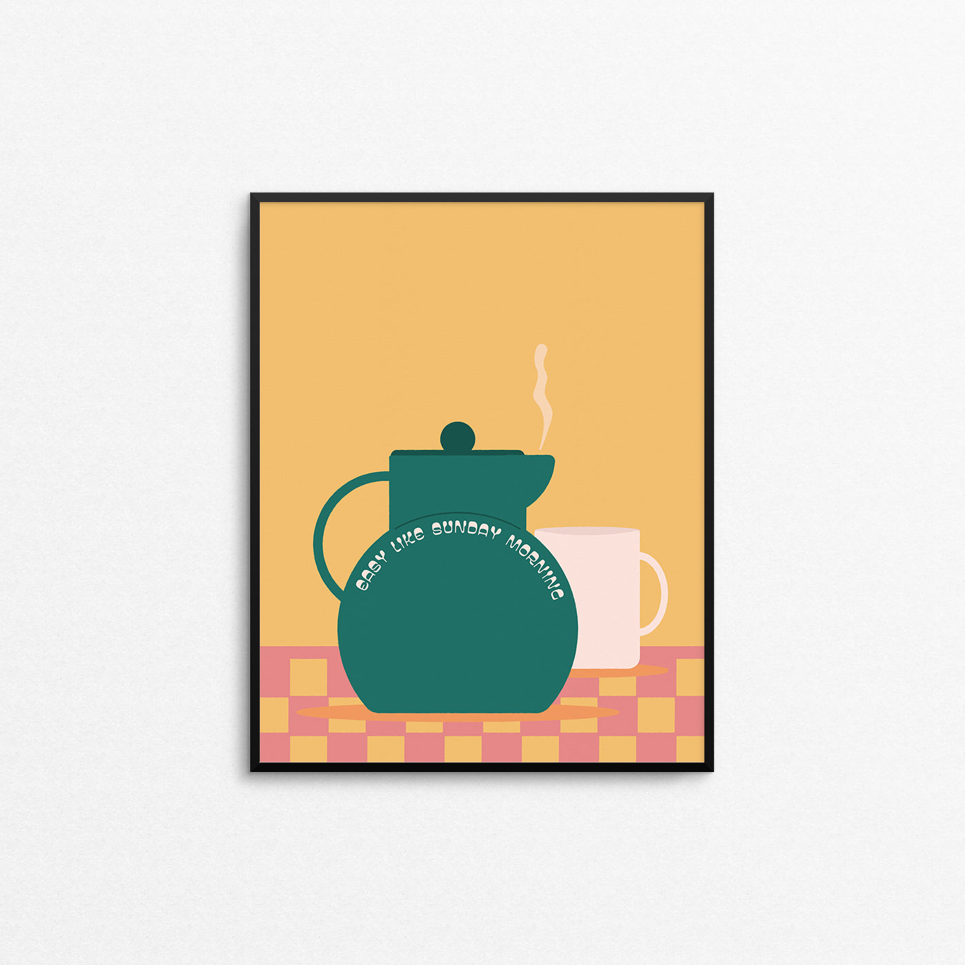 Music-inspired print of a kettle and mug with the text "easy like Sunday morning". Made in Canada by Mad Love Creative Co. 