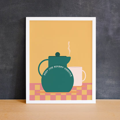 Music-inspired print of a kettle and mug with the text "easy like Sunday morning". Made in Canada by Mad Love Creative Co. 