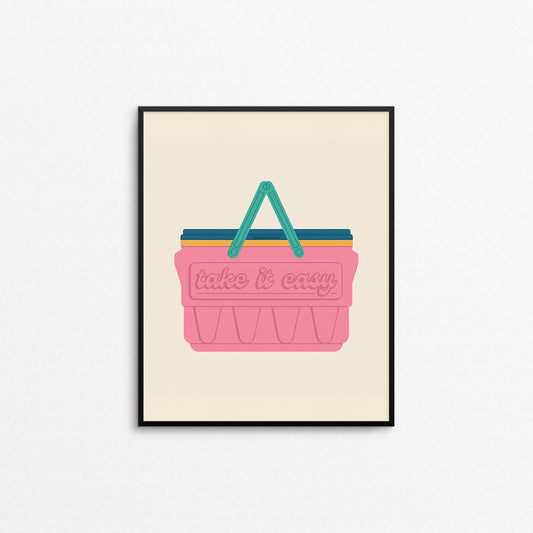 Fun print of a retro cooler with the text "take it easy". Made in Canada by Mad Love Creative Co. 