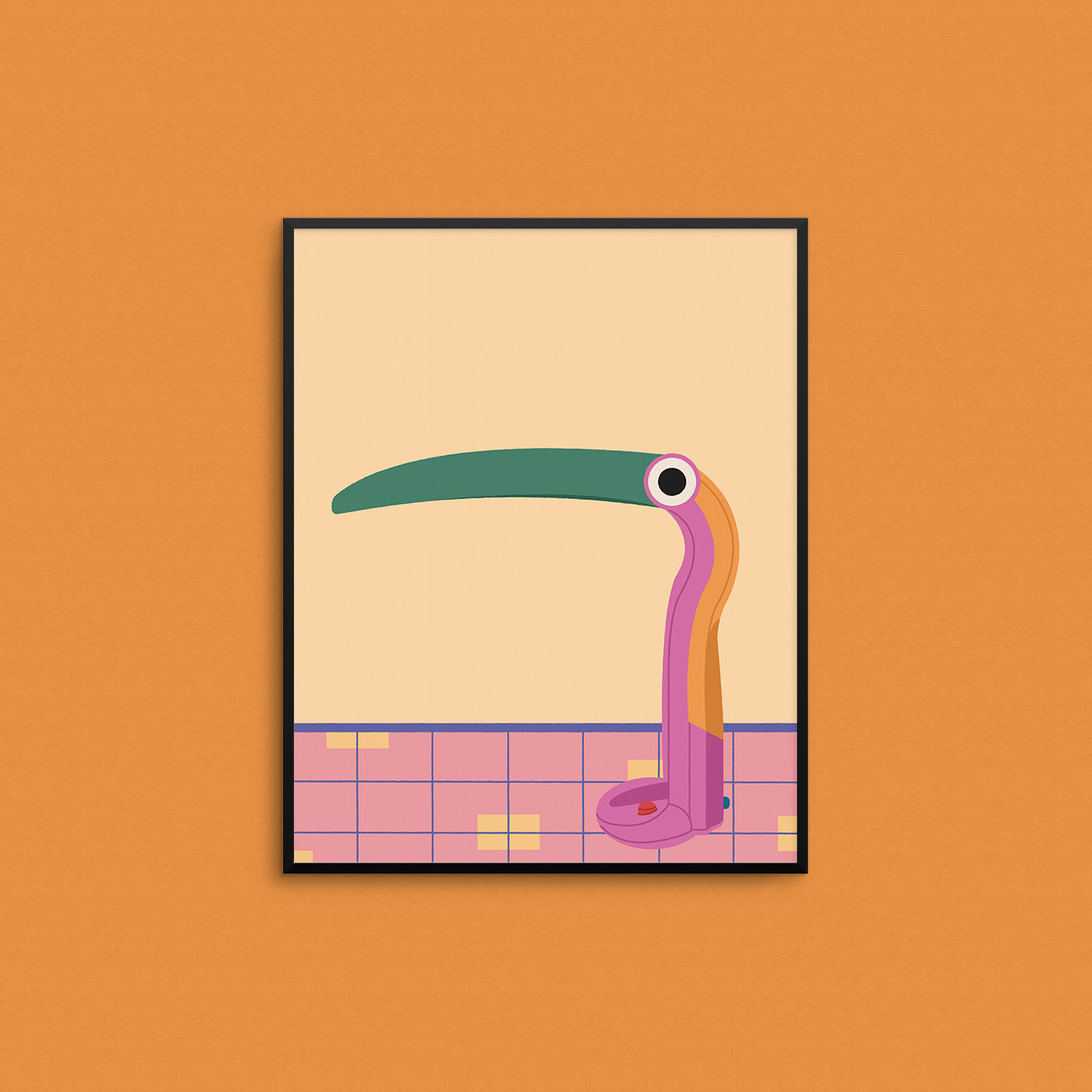 Colourful print of a retro toucan shaped desk lamp. Made in Canada by Mad Love Creative Co. 