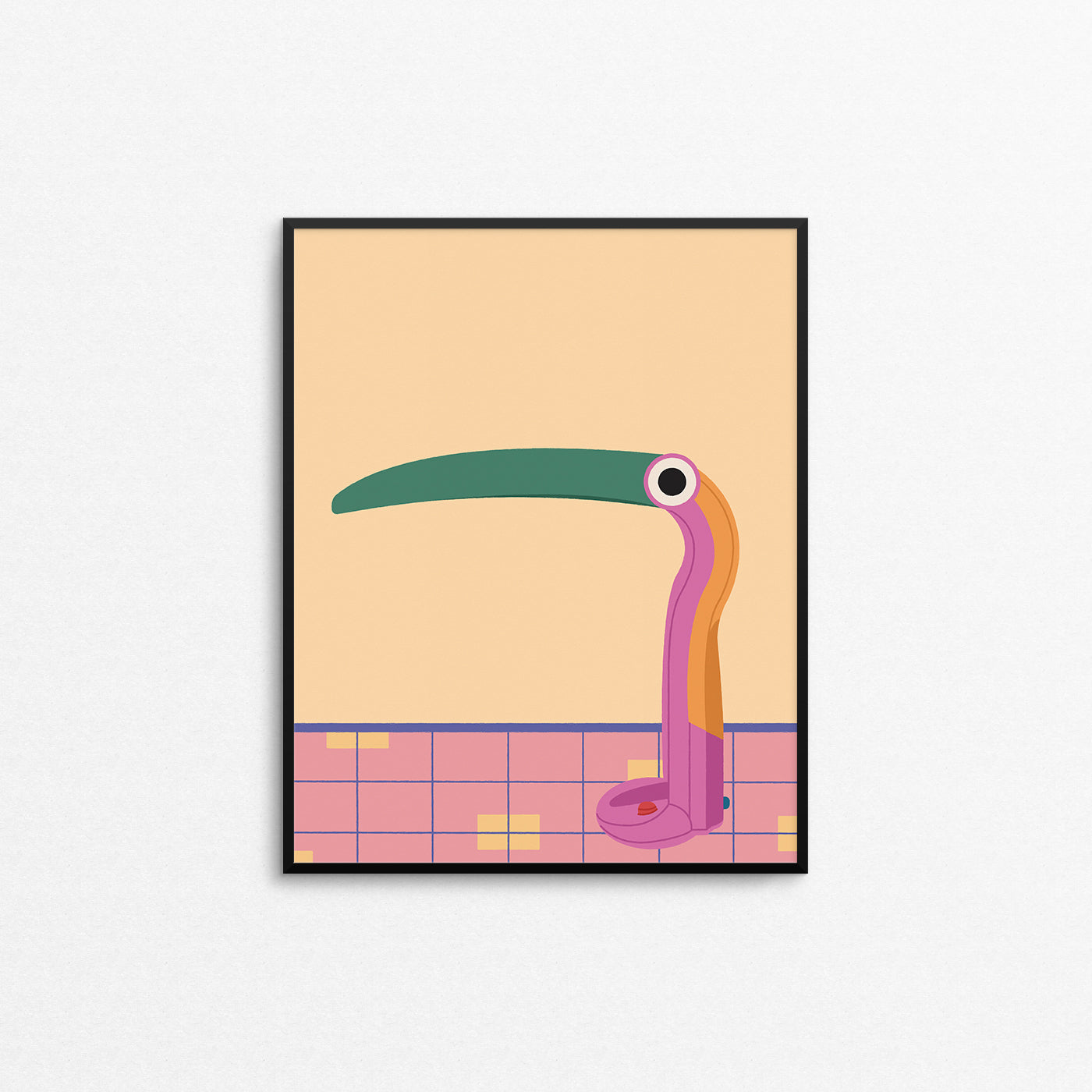 Colourful print of a retro toucan shaped desk lamp. Made in Canada by Mad Love Creative Co. 