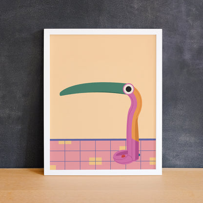 Colourful print of a retro toucan shaped desk lamp. Made in Canada by Mad Love Creative Co. 