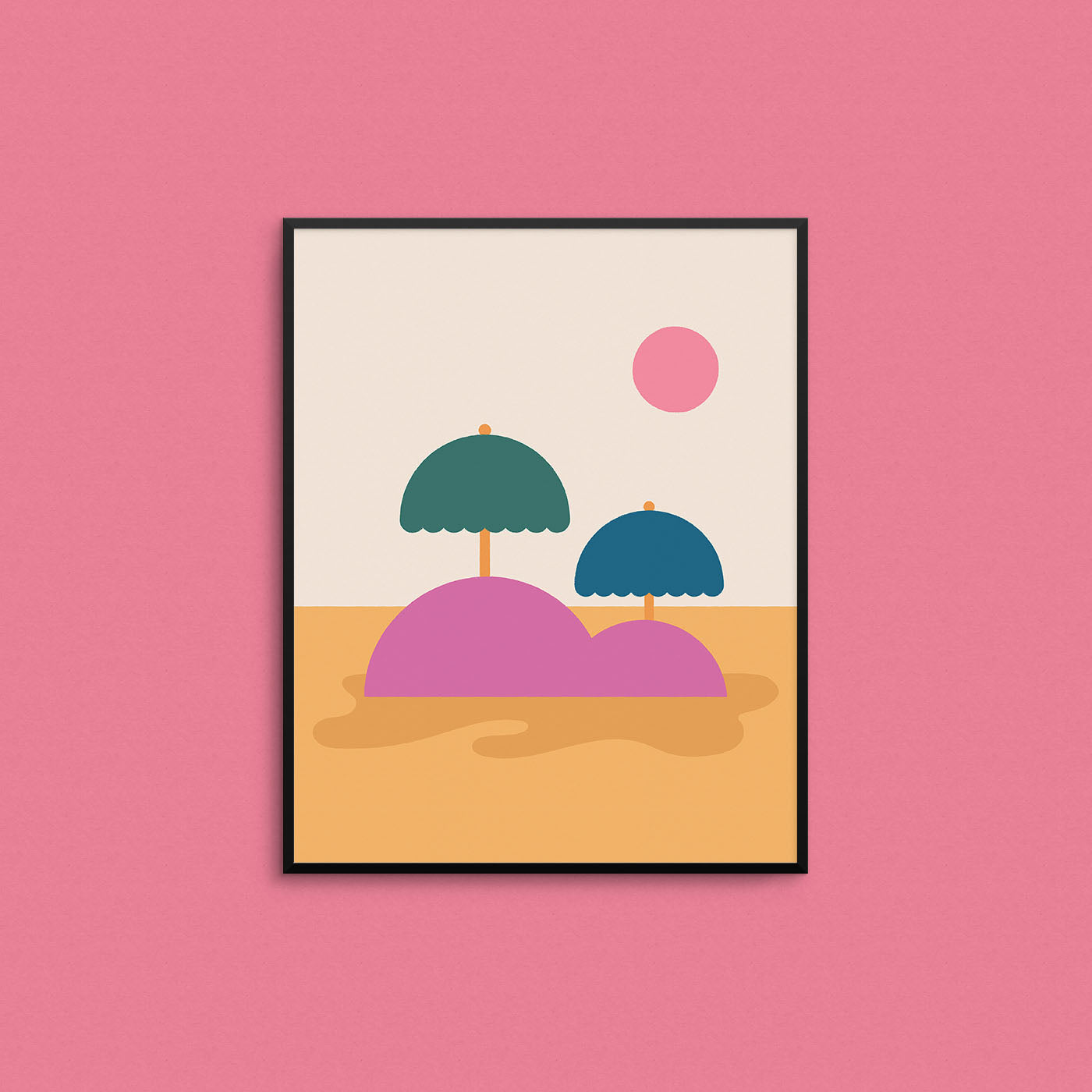 Fun abstract print of an island with umbrella trees. Made in Canada by Mad Love Creative Co. 