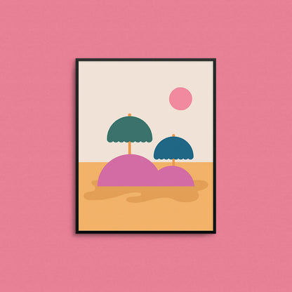 Fun abstract print of an island with umbrella trees. Made in Canada by Mad Love Creative Co. 