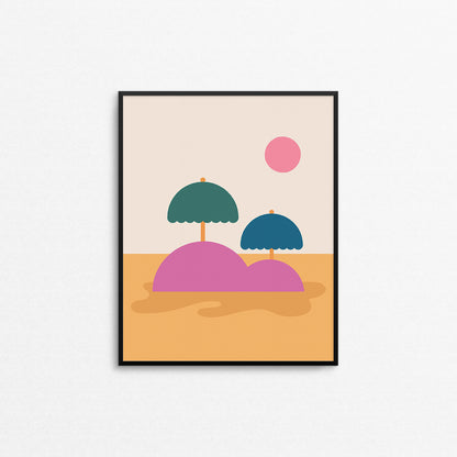 Fun abstract print of an island with umbrella trees. Made in Canada by Mad Love Creative Co. 