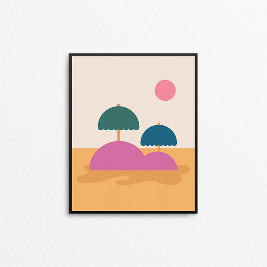 Fun abstract print of an island with umbrella trees. Made in Canada by Mad Love Creative Co. 