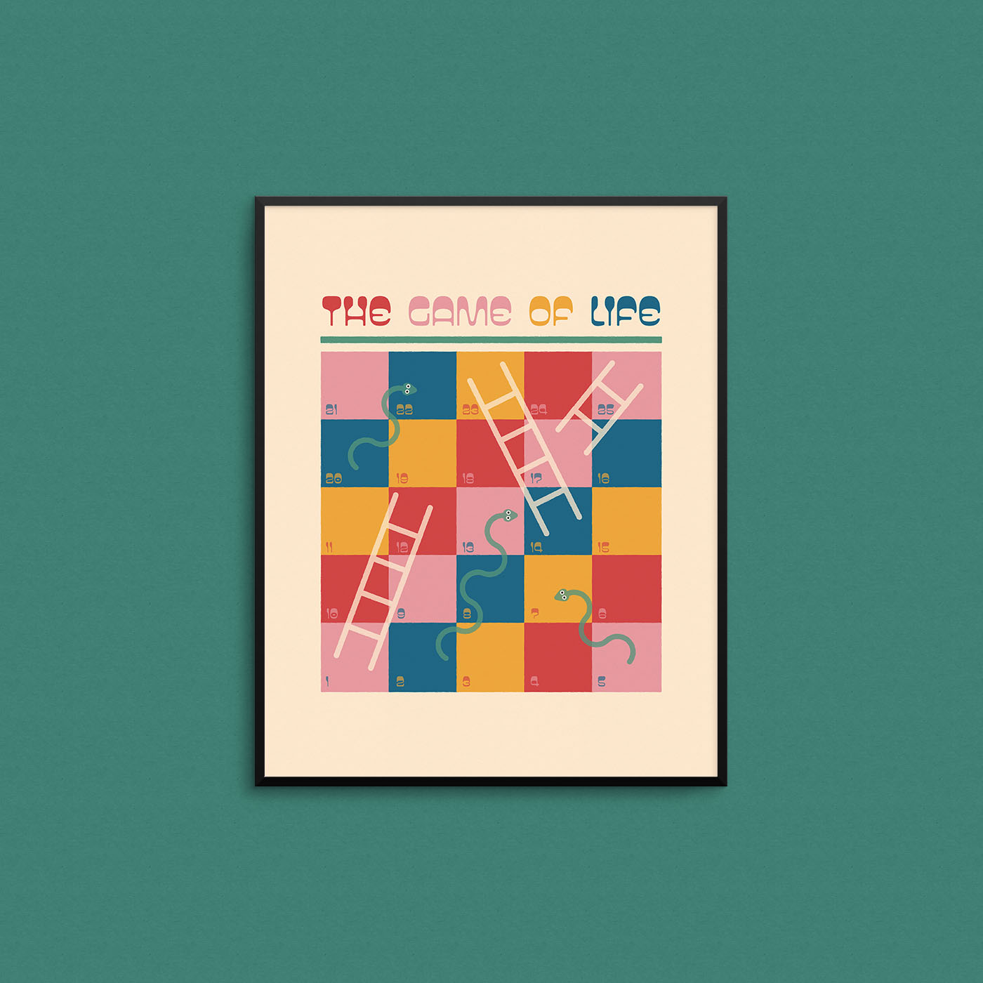 Snakes and ladders inspired board game print that says "game of life". Made in Canada by Mad Love Creative Co. 