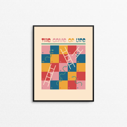Snakes and ladders inspired board game print that says "game of life". Made in Canada by Mad Love Creative Co. 