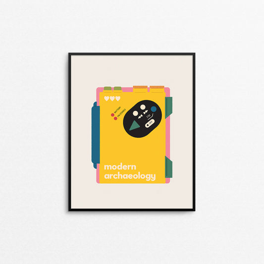 Colourful print of a retro Walkman tape player. Made in Canada by Mad Love Creative Co.