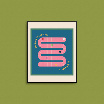 Cute print of a worm with the text "give yourself some wiggle room". Made in Canada by Mad Love Creative Co. 