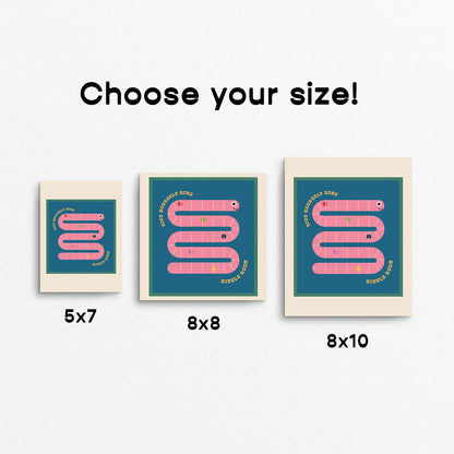 Cute print of a worm with the text "give yourself some wiggle room". Made in Canada by Mad Love Creative Co. 